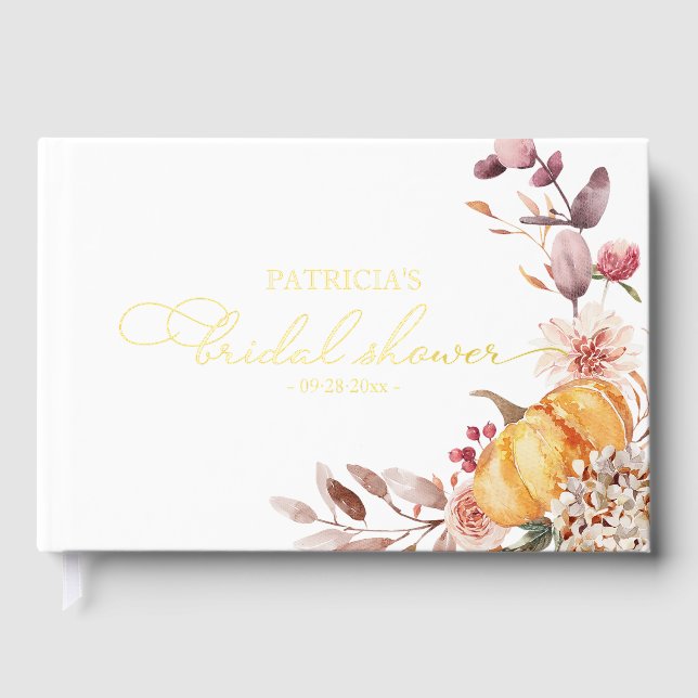Floral Pumpkin Fall Bridal Shower Foil Guest Book (Front)