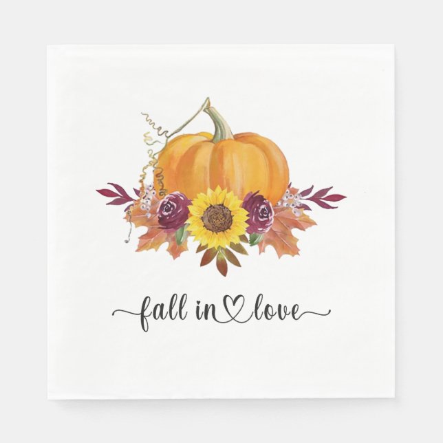 Floral Pumpkin Fall Bridal Shower Paper Napkins (Front)