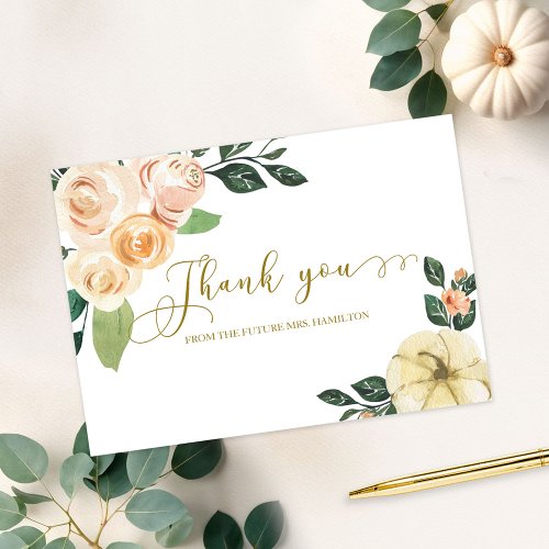 Floral Pumpkin Fall Bridal Shower Thank You Invitation