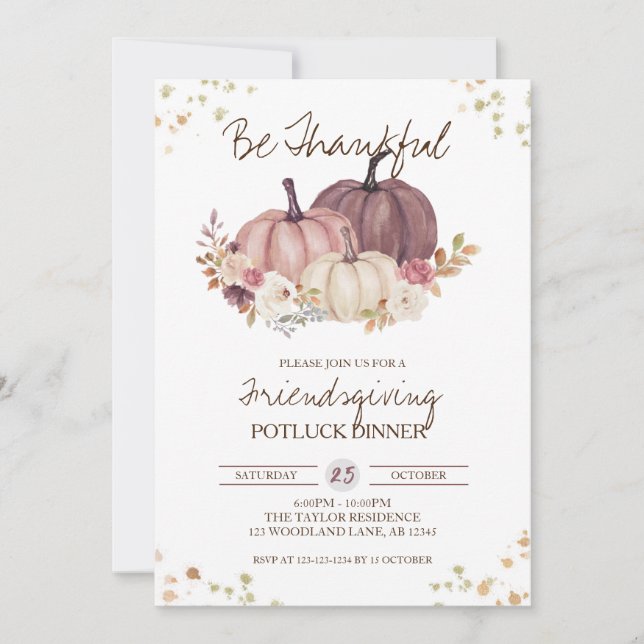 Floral Pumpkin Fall Friendsgiving Potluck Invitation (Front)