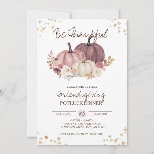 Floral Pumpkin Fall Friendsgiving Potluck Invitation