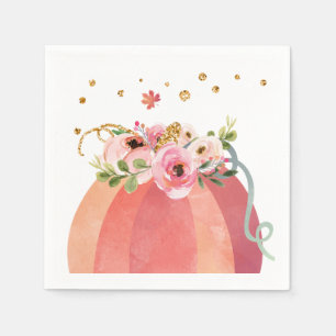 Floral Pumpkin Fall Girl Pink Gold Birthday Napkins