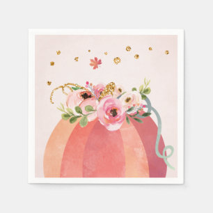 Floral Pumpkin Fall Girl Pink Gold Birthday Napkins