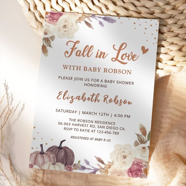 Floral Pumpkin Fall in Love Baby Shower Invitation (Creator Uploaded)