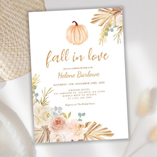 Floral Pumpkin Fall In Love Boho Bridal Shower Invitation