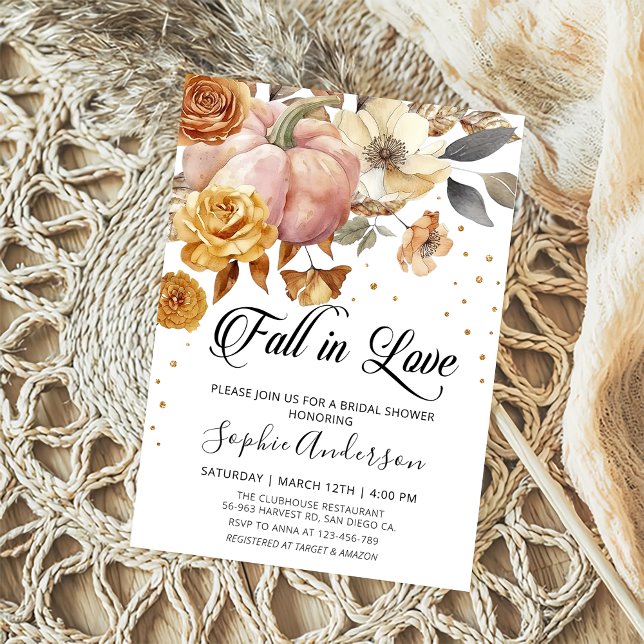 Floral Pumpkin Fall in Love Bridal Shower Invitation (Creator Uploaded)