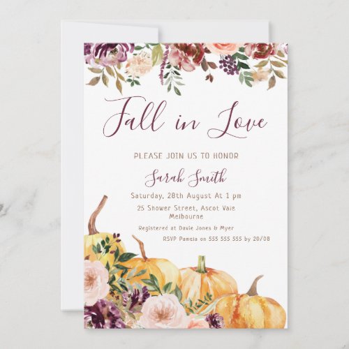 Floral Pumpkin Fall in Love Bridal Shower Invitation