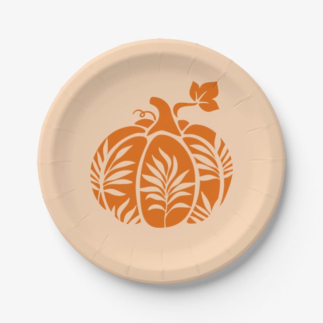 Floral Pumpkin Fall Thanksgiving Paper Plates (Front)