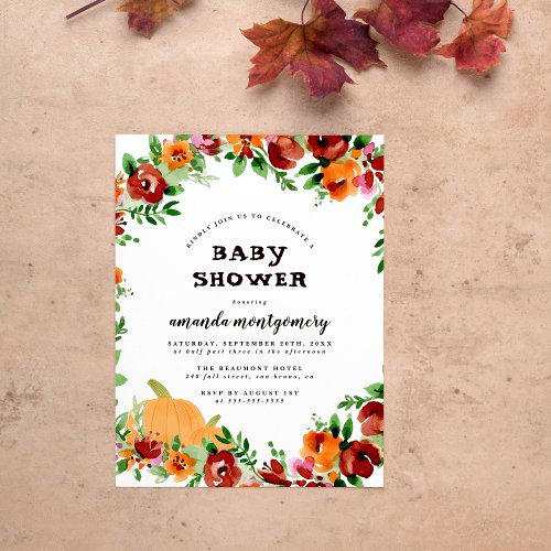 Floral Pumpkin Fall Themed Baby Shower Invitation Postcard