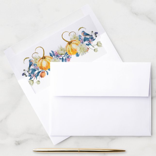 Floral Pumpkin Fall Wedding Envelope Liner (Desk)