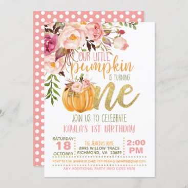 Floral Pumpkin First Birthday Invitation - Girl