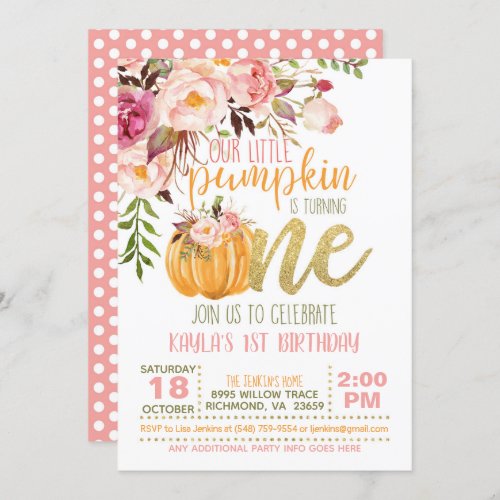 Floral Pumpkin First Birthday Invitation _ Girl