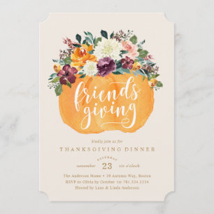 Floral Pumpkin Friends Giving Dinner Invitation