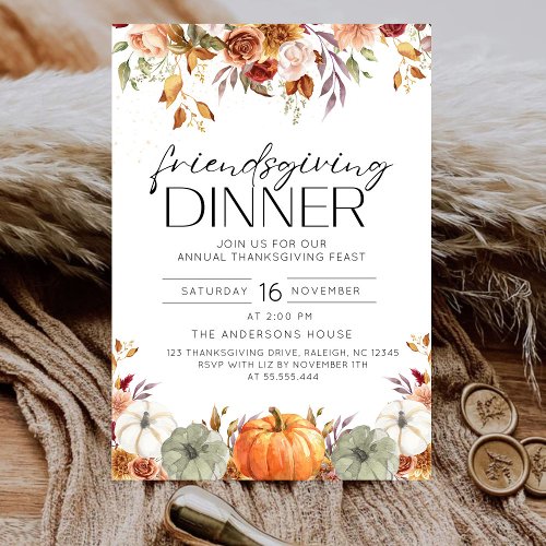 Floral Pumpkin Friendsgiving Thanksgiving Dinner Invitation