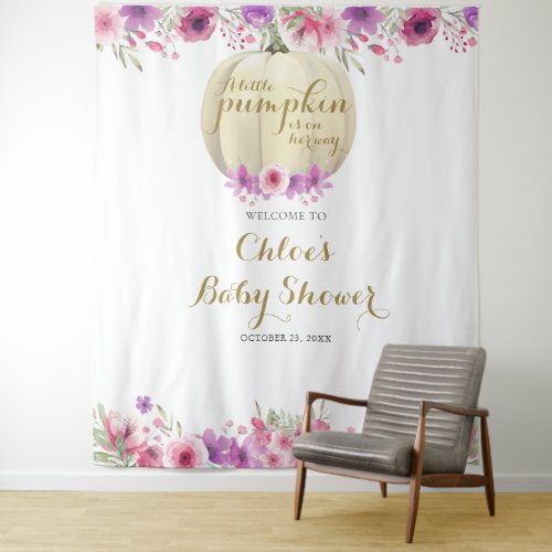 Floral Pumpkin Girl Baby Shower Photo Backdrop