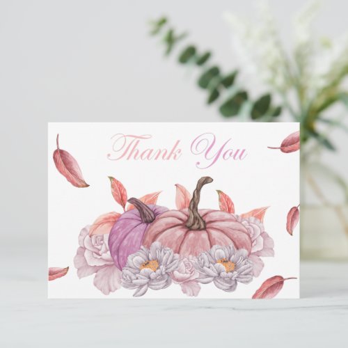 Floral Pumpkin Girl Baby Shower Thank You Card