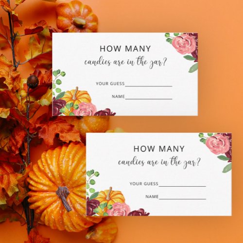 Floral pumpkin guess how many candies  enclosure card