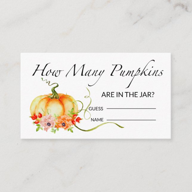 Floral pumpkin guess how many pumpkins game enclosure card (Front)