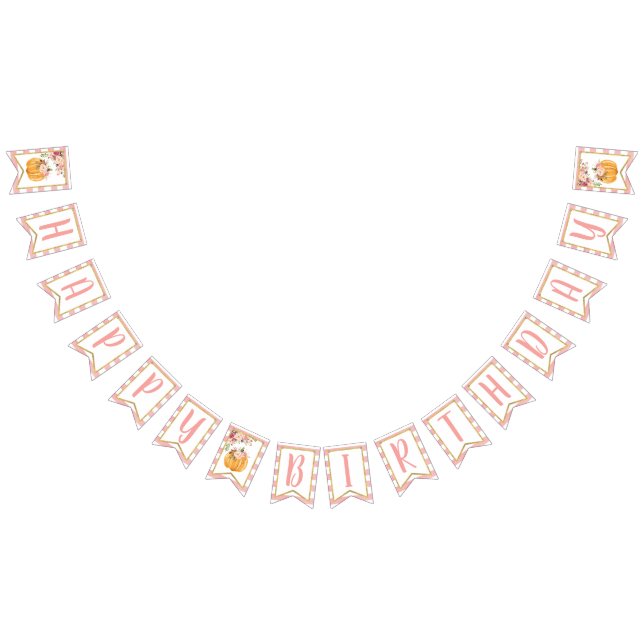 Floral Pumpkin Happy Birthday Banner - Pink Stripe (All)