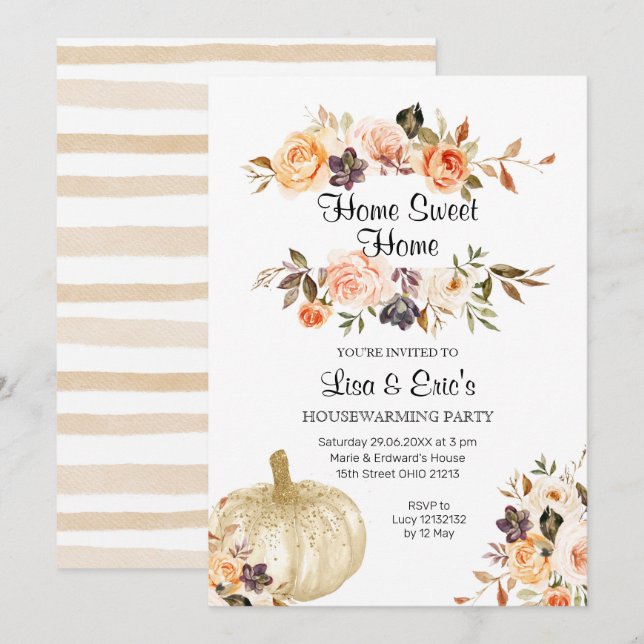 Floral Pumpkin Housewarming Party Invite (Front/Back)