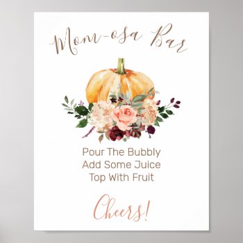 Floral Pumpkin Mom-osa Bar Baby Shower Sign by figtreedesign at Zazzle