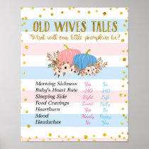 Floral Pumpkin Old Wives Tales Gender Reveal Board Poster