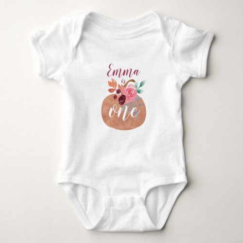 Floral Pumpkin one first birthday with name Baby Bodysuit