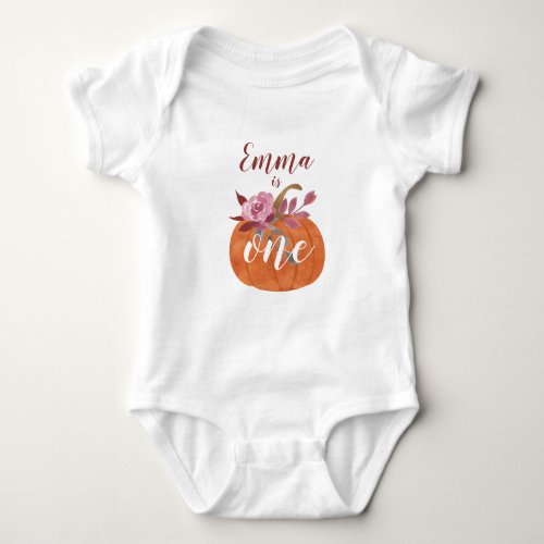 Floral Pumpkin one first birthday with name Baby Bodysuit