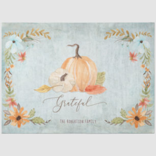 Floral Pumpkin Orange White Fall Autumn Leaves Art Tissue Paper