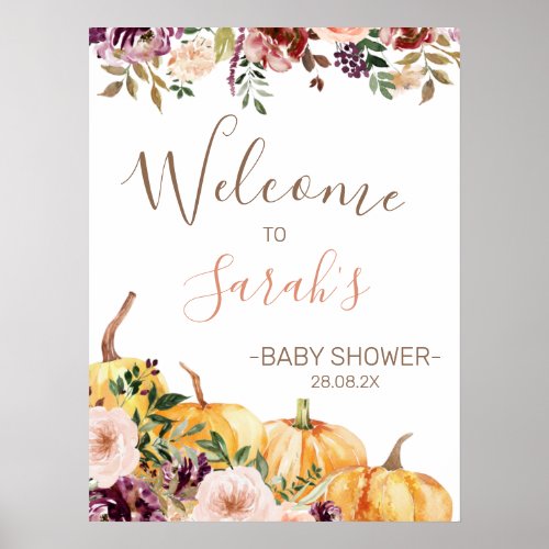 Floral Pumpkin Patch Baby Shower Welcome Sign