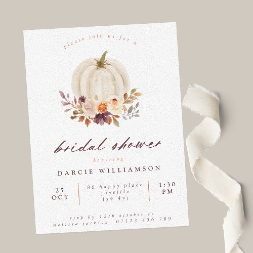 Floral Pumpkin Plum  Terracotta Bridal Shower Invitation