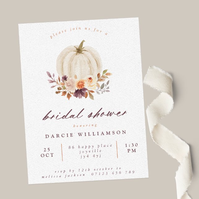 Floral Pumpkin Plum & Terracotta Bridal Shower Invitation (Creator Uploaded)