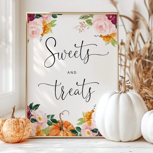 Floral pumpkin sweets and treats baby shower poster