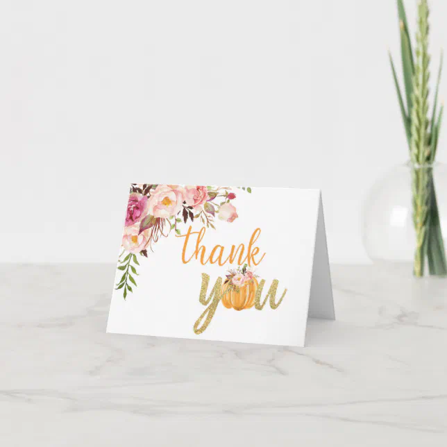 Floral Pumpkin Thank You Card - Pink | Zazzle