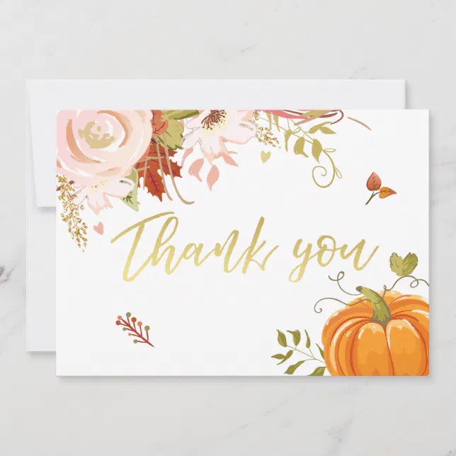 Floral Pumpkin thank you Rustic Fall Autumn Shower | Zazzle