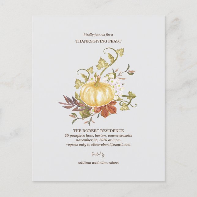 Floral Pumpkin Thanksgiving Dinner Invitation (Front)