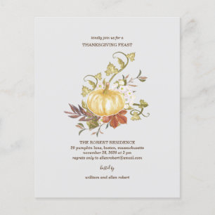 Floral Pumpkin Thanksgiving Dinner Invitation