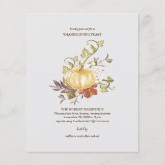 Floral Pumpkin Thanksgiving Dinner Invitation