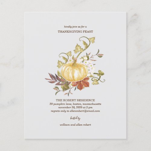 Floral Pumpkin Thanksgiving Dinner Invitation