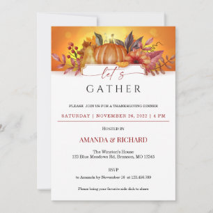 Floral Pumpkin Thanksgiving Dinner Invitation