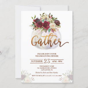 Floral Pumpkin Thanksgiving Dinner Invitation
