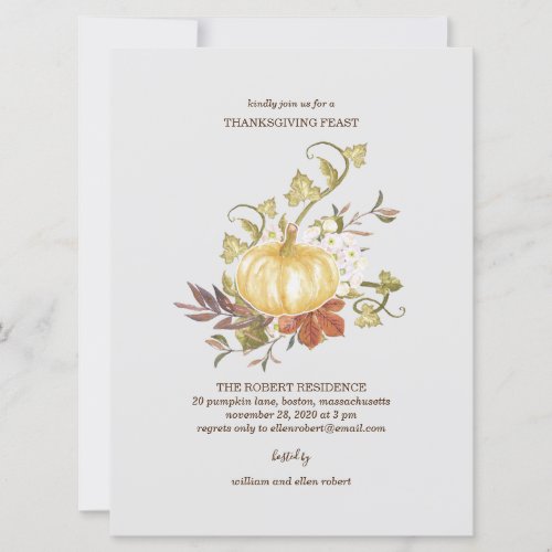 Floral Pumpkin Thanksgiving Dinner Invitation