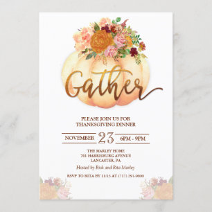 Floral Pumpkin Thanksgiving Dinner Invitation