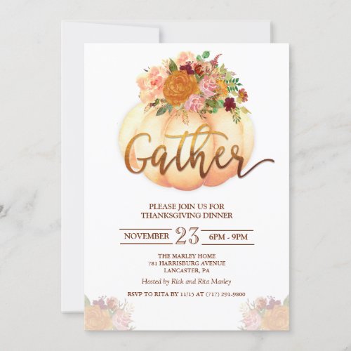 Floral Pumpkin Thanksgiving Dinner Invitation