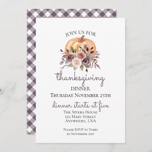 Floral Pumpkin Thanksgiving Dinner Invitation