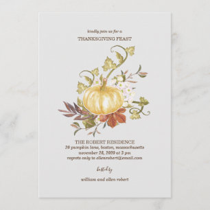 Floral Pumpkin Thanksgiving Dinner Invitation