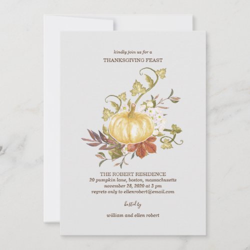 Floral Pumpkin Thanksgiving Dinner Invitation