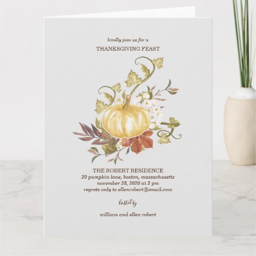 Floral Pumpkin Thanksgiving Dinner Invitation