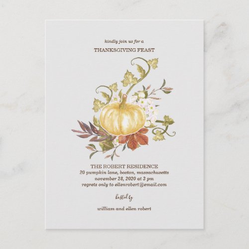 Floral Pumpkin Thanksgiving Dinner Invitation Postcard