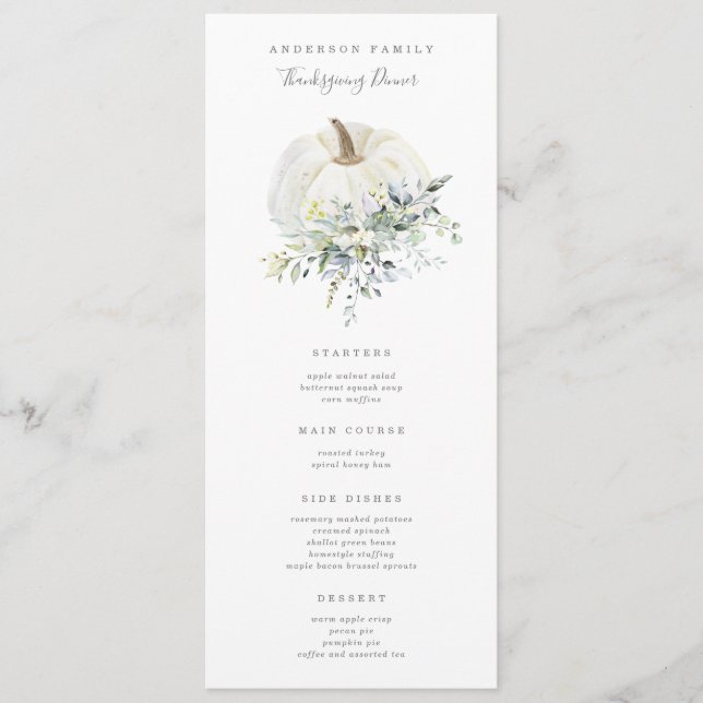 Floral Pumpkin Thanksgiving Dinner Menu (Front)